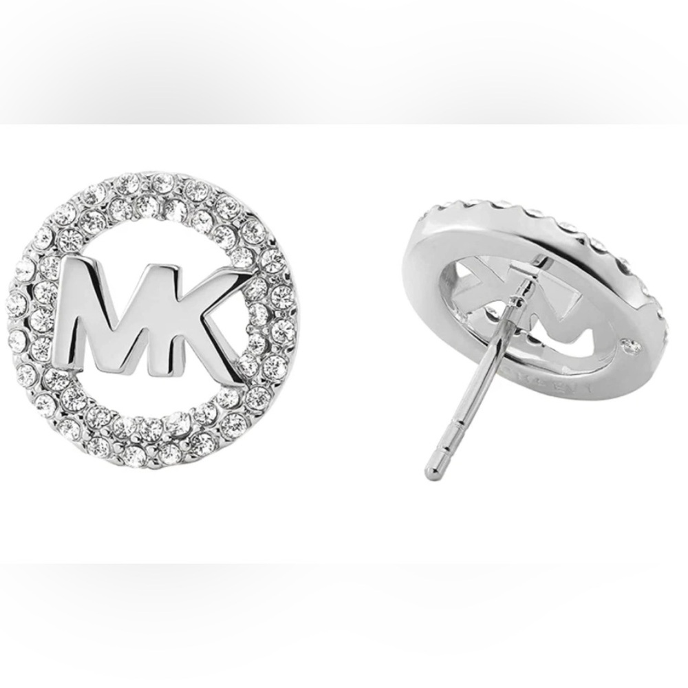 Michael Kors MK Logo Silver Stud Earrings - Picture 5 of 5